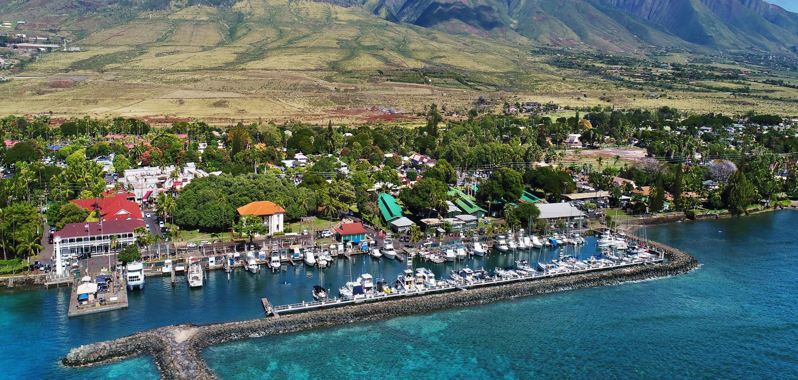 Lahaina Harbor Lahaina Harbor and Lahaina Town on Maui Hawaii